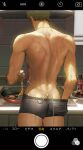  1boy apron ass back black_male_underwear boxer_briefs cooking cracking_egg earrings egg frying_pan green_hair hand_on_own_ass holding holding_egg indoors jewelry kitchen male_focus male_underwear one_piece roronoa_zoro runa_(artist) short_hair solo stove thick_thighs thighs toned toned_male underwear 
