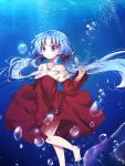  artist_name bare_shoulders barefoot beyblade beyblade:_burst blue_hair breasts bubble_background chankyone character_name collarbone dress highres legs long_dress long_hair nishiro_nya ocean open_eyes red_dress short_twintails small_breasts twintails underwater violet_eyes 
