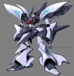  blue_eyes character_name clenched_hands grey_background gundam haganef looking_ahead mecha no_humans original qubeley redesign solo standing 