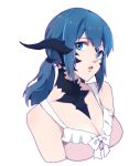  1girl au_ra bangs blue_eyes blue_hair cropped_torso dragon_horns eyebrows_visible_through_hair final_fantasy final_fantasy_xiv horns looking_at_viewer lyra-kotto scales short_hair short_twintails solo twintails white_background 