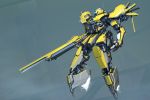  english_commentary flying glowing gun highres holding holding_gun holding_weapon ksenolog looking_ahead mecha no_humans open_hand original rifle robot sniper_rifle solo weapon 