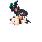  1girl ass bangs black_footwear black_hair black_legwear boots breasts damaged famae_saf full_body girls_frontline gloves green_hair gun hair_between_eyes headgear kneehighs legs long_hair looking_at_viewer multicolored_hair official_art open_mouth orange_legwear ranyu saf_(girls_frontline) scope sitting sleeveless solo streaked_hair submachine_gun thigh-highs thigh_strap torn_clothes transparent_background twintails two-tone two-tone_hair weapon yellow_eyes 