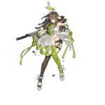  1girl alternate_costume animal_ears assault_rifle brown_hair damaged dress girls_frontline green_hair gun holding holding_gun holding_weapon m4_carbine m4a1_(girls_frontline) mismatched_legwear multicolored_hair official_art rabbit_ears rifle solo starshadowmagician transparent_background weapon 