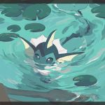  absurdres aqua_theme commentary_request gen_1_pokemon hideko_(l33l3b) highres lily_pad no_humans partially_submerged pokemon pokemon_(creature) solo swimming twitter_username vaporeon water 