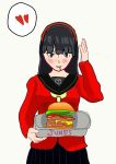  1girl amagi_yukiko black_hair burger hime_cut long_hair persona_4 persona_4_the_golden 