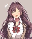  1girl :3 brown_hair closed_eyes ichinose_shiki idolmaster idolmaster_cinderella_girls long_hair narunaru1320 open_mouth school_uniform smile solo 