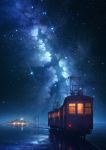 cityscape commentary_request ground_vehicle highres milky_way night no_humans original pochi_(poti1990) scenery sky star_(sky) starry_sky streetcar tanabata