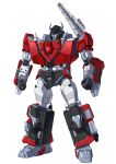  autobot blue_eyes clenched_hands glowing glowing_eyes highres insignia mecha no_humans redesign shoulder_cannon sideswipe solo standing sukekiyo56 transformers white_background 