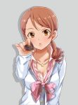  1girl breasts brown_eyes candy chocolate chocolate_heart drill_hair facing_viewer food heart houjou_karen idolmaster idolmaster_cinderella_girls jewelry looking_at_viewer medium_breasts narunaru1320 necklace orange_hair solo star_(symbol) star_necklace twin_drills 