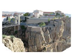  4855gg algeria bridge building car commentary constantine_(algeria) highres motor_vehicle no_humans original outdoors plant real_world_location road scenery suspension_bridge tree 