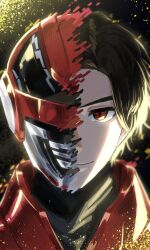  1boy absurdres armor black_hair character_request chou_uchuu_keiji_gavan_infinity gavan_infinity hashtag-only_commentary helmet henshin highres male_focus maruta_(rintonosousaku) red_armor red_helmet solo tokusatsu upper_body 
