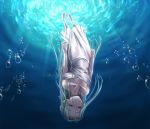  blue_hair bubble bubbles closed_eyes collarbone dress green_hair jewelry long_hair miyai_max necklace original pendant pointy_ears solo underwater upside-down wet_clothes white_dress 