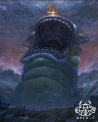  1boy acrylic_paint_(medium) alternate_form artist_logo hagoromo highres jaws jupiter_symbol logo male_focus monster nested_mouths one_piece open_mouth painting_(medium) shawl shepherd_ju_peter teeth traditional_media wafalo worm 
