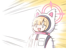  0_0 1girl animal_ears blonde_hair blue_archive commentary_request halo harada_(sansei_rain) highres momoi_(armed)_(blue_archive) momoi_(blue_archive) official_alternate_costume pink_halo smile solo 