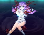  aqua_eyes bad_id blush demonbane dress frills kiriyama_machi lace legs long_hair magic purple_hair socks 