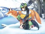  1024x768 anklet barefoot black_hair bracelet feet fox fox_ears fox_tail gagraphic jewelry kneeling long_hair looking_back oshare_kyoushitsu snow soles tail tail_hole wallpaper winter yellow_eyes 