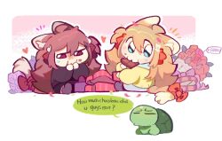  1boy 2girls :3 :i ahchive_be ahoge animal_ears black_cardigan black_skirt black_socks blue_eyes blue_sailor_collar blue_skirt bouquet bow box box_of_chocolates broken_heart broken_heart_hair_ornament brown_hair candy cardigan cat_ears cat_girl cat_tail cheek_bulge chibi chibi_only chocolate chocolate_bar closed_eyes confetti covering_own_mouth eating english_text evil_neuro-sama flipped_hair flower food food_in_mouth food_on_face furrowed_brow hair_between_eyes hair_ornament hair_ribbon hashtag-only_commentary heart heart-shaped_box heart_hair_ornament highres holding holding_box holding_chocolate holding_food jaggy_lines jitome long_hair long_sleeves looking_at_viewer multiple_girls neuro-sama notice_lines purple_flower purple_rose red_bow red_eyes red_flower red_ribbon red_rose ribbon rose sailor_collar siblings sisters sitting skirt socks speech_bubble sweatdrop tail tail_bow tail_ornament turtle twins two_side_up valentine vedal987 vedal_ai very_long_hair virtual_youtuber white_background yellow_cardigan 