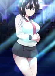  1girl anime_coloring anime_screenshot black_skirt blood_lad breasts highres large_breasts miniskirt non-web_source pleated_skirt school_uniform short_hair skirt stitched thick_thighs thighs yanagi_fuyumi 