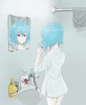  bad_id bathroom cutting_hair hiro_(furidam) mirror neon_genesis_evangelion nerv niimori_hiroshi pale_skin scissors shirt short_hair 