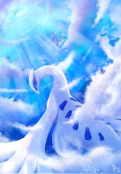  air_bubble animal_focus bubble closed_eyes closed_mouth commentary_request highres lugia natu_a0z0ra no_humans pokemon pokemon_(creature) pokemon_focus solo underwater wings 