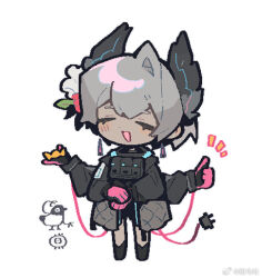  arknights chibi chibi_only chinese_commentary commentary_request dark-skinned_female dark_skin extra_arms gloves pink_gloves shorts smile thumbs_up thurim6 white_background 