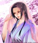  blush brown_eyes cherry_blossoms hime_cut japanese_clothes kimono long_hair original ri-ko veil 