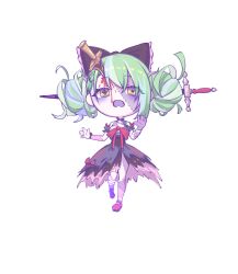  1girl absurdres ahoge anya_melfissa_(sword) arm_at_side asymmetrical_footwear bandaged_arm bandaged_leg bandages black_boots black_bow black_dress blunt_ends boots bow braid braided_bangs ceres_fauna chest_bow chibi chibi_only colored_skin colored_tongue commentary cosplay diamond-shaped_pupils diamond_(shape) double-parted_bangs double_bun dress dress_bow english_commentary full_body green_hair grey_hair grey_skin hair_bow hair_bun hand_up highres hololive hololive_english hololive_indonesia kureiji_ollie kureiji_ollie_(1st_costume) kureiji_ollie_(cosplay) lace-up_boots layered_dress long_hair mary_janes mismatched_footwear mismatched_pupils multicolored_hair multicolored_skin open_mouth patchwork_skin purple_tongue red_shoes ribbon sarashi sher_(imnotsher) shoes simple_background solo stitched_arm stitched_face stitched_leg stitches sword symbol-shaped_pupils torn_clothes torn_dress two-tone_skin underbust virtual_youtuber weapon white_background white_hair white_skin wrist_ribbon x-shaped_pupils yellow_eyes zombie zombification 