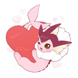  alternate_color animal_focus blush brown_eyes commentary fins head_fins heart highres no_humans one_eye_closed pokemon pokemon_(creature) pokemon_focus shiny_pokemon simple_background smile solo twitter_username untranslatable_commentary valentine vaporeon vli_sk22 white_background 