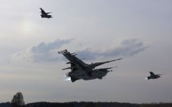  3d aircraft attack_ship_(eve_online) battleship_(eve_online) caldari_state_(eve_online) clouds cloudy_sky commentary dated_commentary english_commentary eve_online fleet flying glowing grey_sky highres ishukone_corporation_(eve_online) military_vehicle outdoors photorealistic radio_antenna realistic scenery sky spacecraft tree vankaiser 