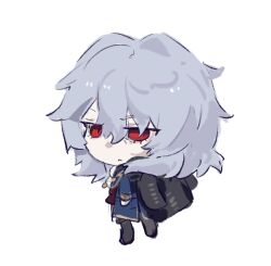  1boy angry blue_coat chibi coat commentary_request formal_clothes fur_coat gio_dwinter gloves hair_between_eyes highres male_focus medium_hair messy_hair overcoat pale_skin red_eyes sketch tsukihime tsukihime_(remake) vlov_arkhangel white_gloves white_hair 