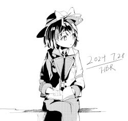  1girl black_hair black_necktie book breast_pocket chinese_commentary clothing_request coat collared_coat commentary dated holding holding_book long_sleeves looking_to_the_side necktie pocket renkxia short_hair signature solo tagme touhou usami_renko 