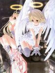  absurdres angel artist_request blonde_hair boots dress gloves halo highres multiple_girls sumomo_kpa thigh-highs thighhighs white wings yellow_eyes zettai_ryouiki 