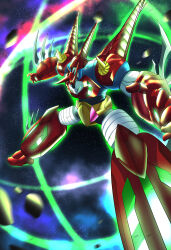  absurdres arm_blade armor aura back_spikes blue_armor ddop_(gfga7577) debris full_body getter_dragon getter_rays getter_robo getter_robo_(classic) getter_robo_g glowing glowing_eyes green_light head_spikes highres leg_blade mecha mecha_focus multicolored_armor nebula no_humans open_hands outstretched_arms red_armor robot science_fiction shoulder_spikes solo space spikes spread_arms star_(sky) super_robot weapon white_armor yellow_armor yellow_eyes 