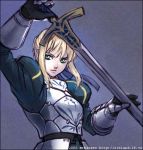  bad_id blonde_hair fate/stay_night fate_(series) gauntlets green_eyes lowres mikisato saber sword weapon 