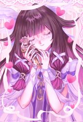  >_< 2girls anger_vein arm_ribbon black_hair brown_hair closed_eyes closed_mouth columbina_(genshin_impact) commentary corrupted_twitter_file dress eye_mask genshin_impact gloves gradient_hair hair_ribbon hands_up heart highres holding holding_mini_person long_hair mask mini_person multicolored_hair multiple_girls noct6rne open_mouth pantyhose purple_hair purple_streaks ribbon sandrone_(genshin_impact) sidelocks smile streaked_hair twitter_username two-tone_hair upper_body white_dress white_gloves white_pantyhose white_ribbon wrist_bow yuri 