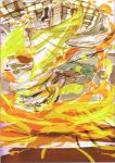  fan faux_traditional_media fire folding_fan highres imagawa_yoshimoto sengoku_basara sketch tsuchibayashi_makoto yellow 