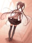  agata_itsuki akata_itsuki black_hair from_behind green_eyes long_hair looking_back miniskirt original school_uniform skirt skirt_lift solo thigh-highs thighhighs twintails zettai_ryouiki 