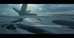  absurdres artist_name clouds cloudy_sky cold commentary desert english_commentary highres ice landscape light_rays mountain no_humans original outdoors painterly raja_nandepu scenery science_fiction sky snow 