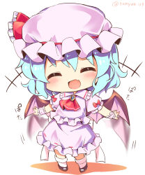  +++ 1girl :d ^_^ ascot black_shoes blue_hair bow chibi chibi_only closed_eyes commentary_request facing_viewer fang flapping frilled_shirt_collar frills full_body hat hat_ribbon highres open_mouth pink_hat pink_shirt pink_skirt puffy_short_sleeves puffy_sleeves ramudia_(lamyun) red_ascot red_bow red_ribbon remilia_scarlet ribbon shirt shoes short_hair short_sleeves simple_background skin_fang skirt smile socks solo sound_effects touhou white_background white_socks wrist_cuffs 