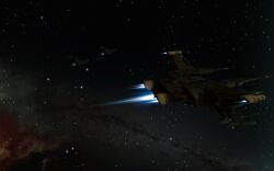  3d battleship_(eve_online) caldari_state_(eve_online) clouds combat_ship_(eve_online) commentary dark_background dated_commentary english_commentary eve_online fleet flying glowing highres ishukone_corporation_(eve_online) military_vehicle navy_faction_(eve_online) nebula outdoors radio_antenna raven_(eve_online) realistic scenery sky spacecraft star_(sky) starry_sky_background thrusters vankaiser vehicle_focus 