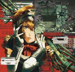  absurdres aigis_(persona) android blonde_hair blue_eyes dattsunosuke glitch gold_trim highres joints persona persona_3 robot robot_ears robot_joints short_hair 