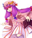  1girl book dress hair_ribbon hair_ribbons hat holding_book long_hair mei open_book patchouli_knowledge purple_eyes purple_hair ribbon ribbons simple_background touhou white_background 