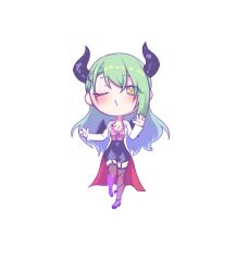  1girl absurdres arm_at_side black_garter_straps black_horns black_shoes black_skirt black_thighhighs blush braid braided_bangs center_frills ceres_fauna commentary cosplay demon_horns demon_tail demon_wings double-parted_bangs english_commentary frilled_shirt frills full_body garter_straps green_hair hand_up highres hololive hololive_english horns lab_coat long_hair pencil_skirt pink_shirt puckered_lips sher_(imnotsher) shirt shoes simple_background skirt sleeveless sleeveless_shirt solo straight_hair strappy_heels tail tail_around_own_leg tail_wrap thigh-highs virtual_youtuber white_background wings yellow_eyes yuzuki_choco yuzuki_choco_(1st_costume) yuzuki_choco_(cosplay) 