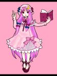 ankle_lace-up bad_id book bow capelet cross-laced_footwear hair_bow hat long_hair open_mouth patchouli_knowledge pointing purple_hair ribbon ribbons simple_background smile standing sweatdrop tan_(tangent) ted_(artist) touhou very_long_hair 