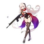  1girl alternate_costume bangs battle_rifle black_dress black_panties blonde_hair blush breasts brown_footwear brown_legwear cape closed_mouth cross crossed_legs damaged dress eyebrows_visible_through_hair full_body g3_(girls_frontline) garter_belt girls_frontline gloves gun h&amp;k_g3 hair_between_eyes head_tilt headset high_heels holding holding_gun holding_weapon iron_cross leaning_forward long_hair long_sleeves looking_at_viewer medium_breasts mod3_(girls_frontline) official_art panties partly_fingerless_gloves philomelalilium photoshop_(medium) red_gloves rifle shoes short_dress simple_background skindentation smile solo standing striped tears thigh-highs torn_clothes torn_dress torn_legwear transparent_background trigger_discipline underwear vertical_stripes very_long_hair violet_eyes watson_cross weapon white_cape 