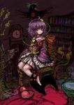  2b-ge barefoot book bookshelf clock hairband heart highres kaenbyou_rin kaenbyou_rin_(cat) komeiji_satori looking_at_viewer multiple_tails purple_hair reiuji_utsuho reiuji_utsuho_(bird) sitting slippers tail third_eye touhou two_tails violet_eyes 