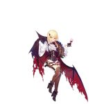  1girl 2017 aiguillette alternate_costume alternate_hairstyle argyle ascot bangs bare_tree bat black_gloves blonde_hair blush boots braid brown_footwear collared_shirt crown_braid cup drinking_glass eyebrows_visible_through_hair fangs french_braid full_body girls_frontline gloves green_eyes gun hair_over_shoulder halloween handgun high_heel_boots high_heels holster holstered_weapon jack-o&#039;-lantern light_particles long_sleeves looking_at_viewer low_ponytail o-ring official_art open_mouth pistol ponytail red_wings shiny shiny_clothes shiny_hair shirt solo star_(symbol) sweatdrop thigh-highs thigh_boots thigh_holster torn_wings transparent_background tree ushi_(newrein) vampire vampire_costume weapon welrod welrod_mk2_(girls_frontline) white_shirt wide_sleeves wine_glass wing_hair_ornament wings wristband 