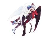  175x172nyrn 2boys angel angel_wings argonavis_from_bang_dream! asahi_nayuta bang_dream! blue_hair boots demon_tail demon_wings halo jacket jewelry leather leather_jacket male_focus multiple_boys nanahoshi_ren necklace red_jacket ring simple_background tail white_background white_hair wings yaoi 
