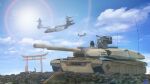  aircraft blue_sky chinese_commentary clouds commentary_request highres military military_vehicle motor_vehicle no_humans original outdoors ptsd0818 radio_antenna scenery science_fiction sky tank tiltrotor turret united_states_army vehicle_focus 