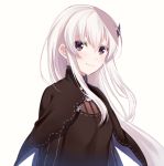 1girl bangs black_capelet breasts capelet closed_mouth commentary_request dress echidna_(re:zero) eyebrows_visible_through_hair hair_between_eyes hair_ornament long_hair long_sleeves looking_at_viewer nemu_mohu re:zero_kara_hajimeru_isekai_seikatsu sidelocks silver_hair simple_background small_breasts smile solo upper_body violet_eyes white_background white_hair